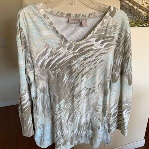 Chico's Long Sleeve V-Neck Top - Gray and White